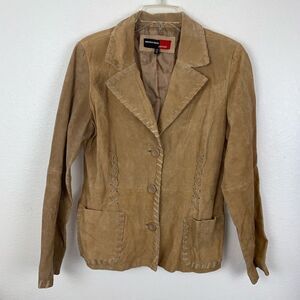 Marcelle Renee Genuine Leather Festival Jacket Coat Boho Crisscross Stitching